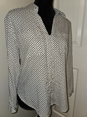Velvet Heart White Button-Down Blouse with Black Dot Print